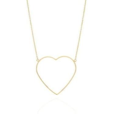 Imagem de Maxi Colar Rommanel Coração Vazado 50cm/45cm Banhado 532069, Branco, 5