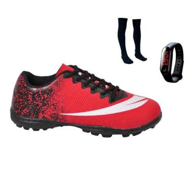 Imagem de Chuteira Society Colada e Costurada Adulto Infantil  com MEIÃO RELOGIO