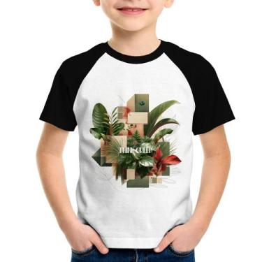 Imagem de Camiseta Raglan Infantil Think Green - Foca na Moda, Branco, Preto, 8