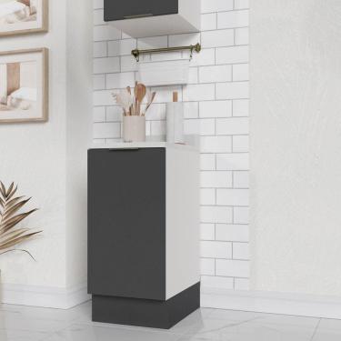 Imagem de Balcão 1 Porta 40cm com Tampo com Rodapé Puxador 150cm Ipanema CabeCasa MadeiraMadeira Grafite Trama/Branco