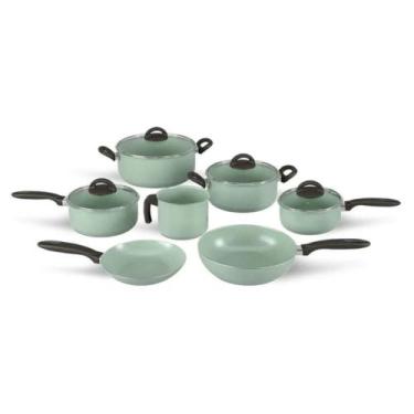 Imagem de Jogo de Panelas 7 Peças Verde em Alumínio Antiaderente Ceramic Life Su