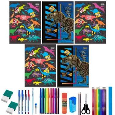 Imagem de Kit 10 Cadernos Dinossauro Tilibra Grande 60 Folhas 38 Itens
