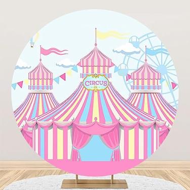 Imagem de AOFOTO 1,8 x 1,8 m fundo de circo rosa capa redonda carnaval roda-gigante carrossel tenda fundo círculo meninas festa de aniversário sobremesa bolo decoração de mesa chá de bebê banner sessão de fotos