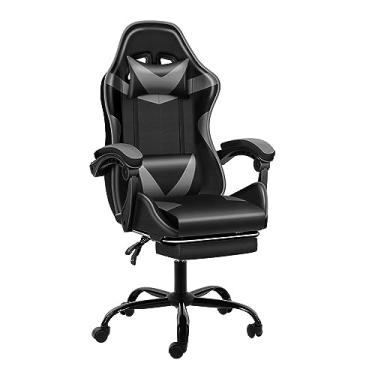 Imagem de Cadeira de jogos, cadeira de escritório ergonômica, cadeira de computador com encosto alto, cadeira de mesa de couro giratória ajustável, cadeira de trabalho de malha com encosto de cabeça e suporte lombar