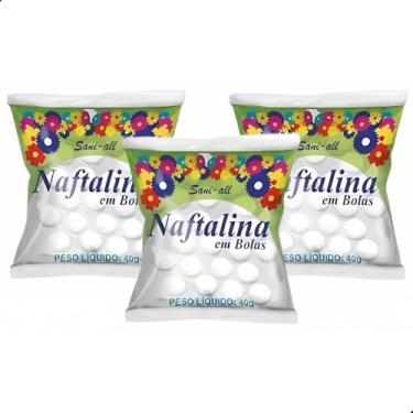 Imagem de Kit 3 Naftalina Em Bola 40g Cada Solução Para Mal Cheiros em Armários e Guarda Roupas