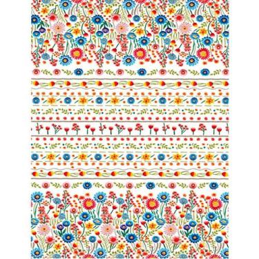 Imagem de Tecido Estampado De Sarja - Primavera 3D Digital : Floral e Faixas (0,