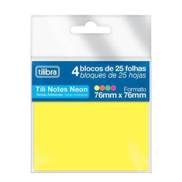Imagem de Notas Adesivas Tili Notes Neon 7,6x7,6cm - 4 Cores - Tilibra