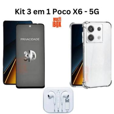 Imagem de Kit Capa Transparente + Película 3D Privacidade + Fone de Ouvido para 