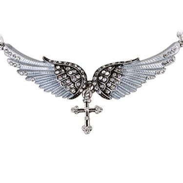 Imagem de Szxc Jewelry Colar feminino com pingente de cruz e asas de anjo da guarda 45,7 cm + 5 cm, Cristal Metal, Cristal