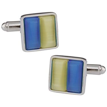 Imagem de Abotoaduras quadradas azuis e amarelas elegantes Cuff-Daddy com caixa de apresentação