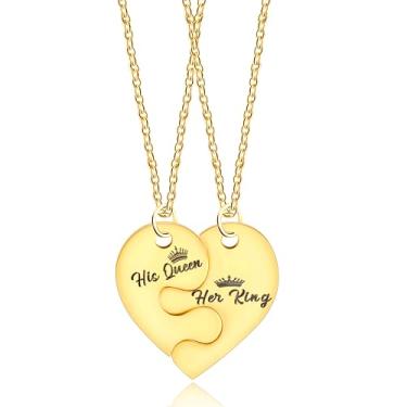 Imagem de Vivaday Colar de casal com quebra-cabeça de 2 peças | Colares de coração de amizade gravados combinando | Joias de aço inoxidável personalizadas e ajustáveis | Representa juntos para formar um Y3663