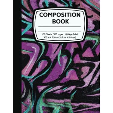 Imagem de Purple Graffiti Composition Book: 7.5 X 9.75 Notebook for Writing, Note-taking, and Journaling | College-Ruled Lines | Cool and Colorful Abstract Urban Street Art Design | Blank Lined Journal