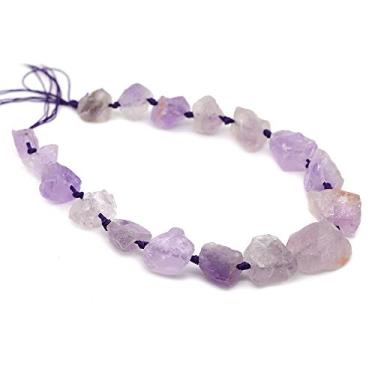 Imagem de (Light Amethyst) - Natural Light Amethyst Crystal Nugget Raw Graduated Beads Strand 2mm Hole Drilled
