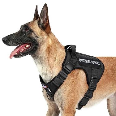 Imagem de voopet Peitoral tático para cães – Peitoral para cães de serviço militar colete de apoio emocional para cães de médio porte grande, respirável e ajustável, sem puxão, arnês ESA para treinamento de caça (com 6 etiquetas)