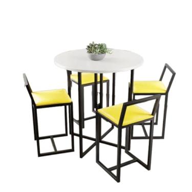 Imagem de Conjunto Mesa Redonda Branca 4 Cadeiras Pequena Estofado Industrial Black (AMARELO)