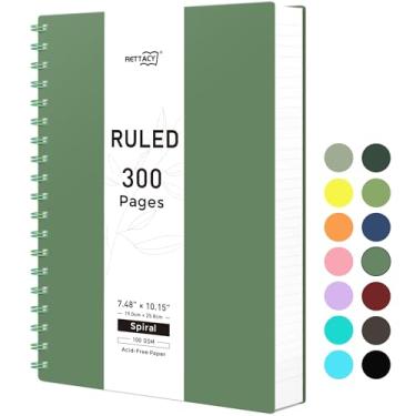 Imagem de RETTACY Caderno espiral pautado universitário, 300 páginas, tamanho médio B5 (18,8 cm x 25,4 cm), para escola, trabalho, escrita, diário, papel grosso de 100 g/m², capa de plástico flexível (verde
