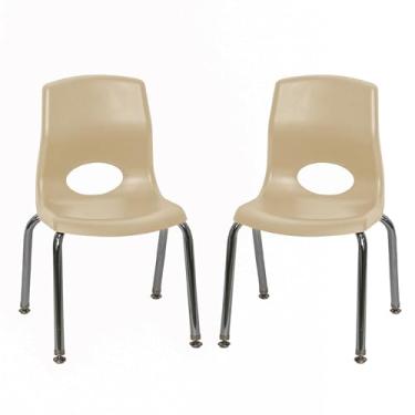 Imagem de Cadeira infantil Factory MyPosture Plus de 30,5 cm, bege com pernas cromadas, pacote com 2, solução de assento ergonômica empilhável para salas de aula e escolas domésticas