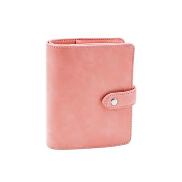 Imagem de XiowDow Carteira de enchimento de dinheiro rosa mini carteira econômica A7 capa de fichário de couro PU pequena capa para notebook 6 anéis, organizador de economia de dinheiro, fecho de botão de