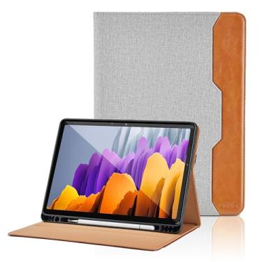 Imagem de Capa para Samsung Galaxy Tab S8 2022/S7 2020 2020 11 polegadas - Modelo (SM-X700/X706/T870/T875/T878) com suporte de caneta S, capa flip de couro PU com alça de mão, capa para tablet inteligente despertar/hibernar automático, cinza