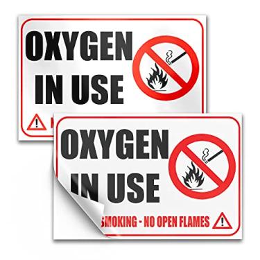 Imagem de Sinais de oxigênio em uso para casa - Sinal de oxigênio em uso sem fumar 10 x 15 cm - Placas sem fumar para negócios - Adesivos sem fumar - Etiquetas de oxigênio - Placa engraçada sem fumar - Adesivos inflamáveis