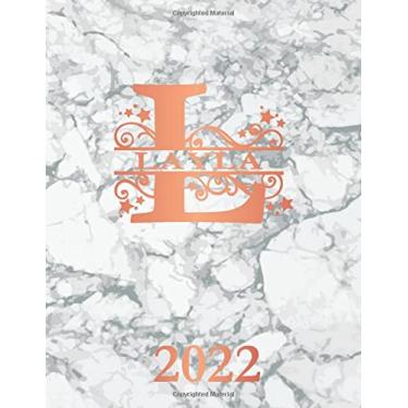 Imagem de Layla: 2022. Personalized Name Weekly Planner Diary 2022. Monogram Letter L Notebook Planner. White Marble & Rose Gold Cover. Datebook Calendar Schedule
