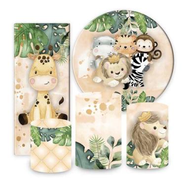 Imagem de Kit Painel de festa Safari, Leão, painel redondo, trio capa de cilindr