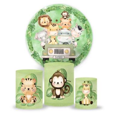 Imagem de Kit Painel de festa Safari, painel redondo, trio capa de cilindro e po