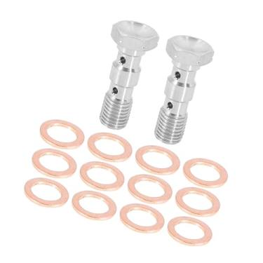 Imagem de Hihaha 2 conjuntos M10x1,25 rosca métrica parafuso duplo banjo adaptador de encaixe de freio com arruelas para motocicleta carro material durável