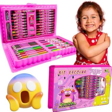 Imagem de Kit Material Escolar Infantil 2025 Completo Feminino Presente Menina 4 Anos Volta às aulas Maleta Estojo Lapis Canetinhas Borracha Regua Tinta Pincel Apontador (Rosa)