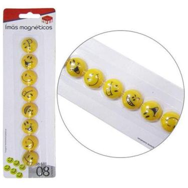 Imagem de Ima Prendedor Magnetico Multiuso Emoticons Kit Com 8 Pecas 2Cm De Ø Na