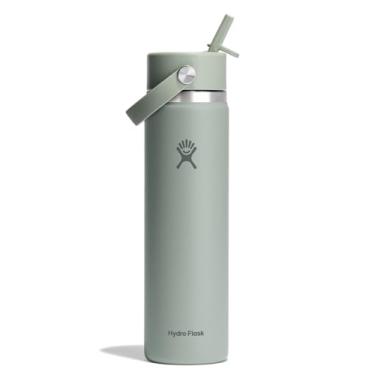 Imagem de Hydro Flask Garrafa de água - aço inoxidável isolado - tampa larga de palha, não derrama, à prova de vazamento em verde agave de 680 g