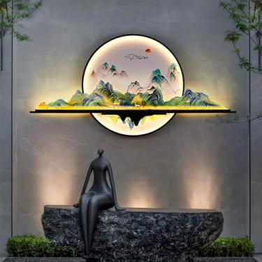 Imagem de Paisagem exterior contemporânea À prova d 'água Lâmpadas de parede Círculo Criatividade Mural Estilo chinês Criativo LED Elétrico Varanda Corredor Parede Pátio Portão Villa (C L120CM)