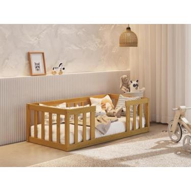 Imagem de Cama Infantil Montessoriana Com Grade Em Madeira Luxo Quarto Da Crianç