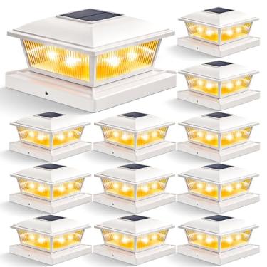 Imagem de APONUO Luzes de tampa de poste solar, 2 modos de iluminação, 16 LEDs, poste de cerca para postes de madeira/vinil, postes de madeira e vinil, luzes externas à prova d'água alimentadas por energia