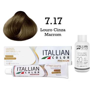 Imagem de Coloração 7.17 Louro Cinza Marrom + Oxi 20 Vol  Itallian Color
