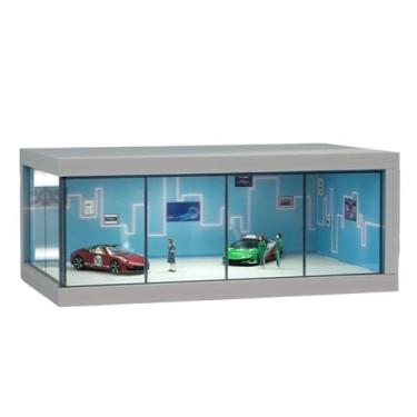 Imagem de Armário de exibição de modelo de carro, armário de exibição à prova de poeira de LED | Organizador de brinquedo de veículo que economiza espaço, estacionamento realista para proteção, exibição