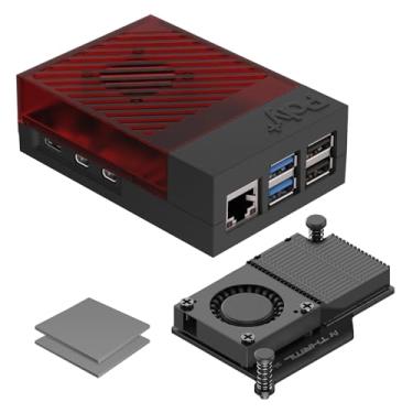 Imagem de Capa Argon Poly+5 Raspberry Pi 5 com Cooler Ativo | Capa Pi 5, Pi 5 Active Cooler | Argon THRML 30 mm Active Cooler (Ventilador e dissipador de calor de alumínio) para Raspberry Pi 5 (BRED) |