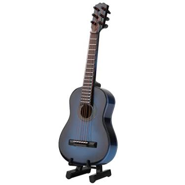 Imagem de Modelo de Guitarra de Madeira Em Miniatura Exibição de Guitarra de Decoração de Casa Artesanal e Caixa de Armazenamento para Opções de Mesa e Escritório Marrom e Azul (14cm)