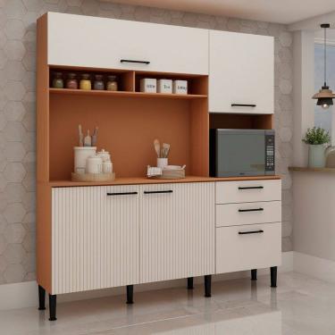 Imagem de Cozinha Compacta Fiore 4 Portas 3 Gavetas 100% Mdf Freijó/Off White - Genialflex