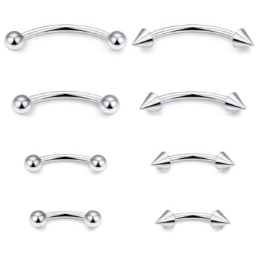 Imagem de Lcolyoli Piercing de olhos de cobra 14G, lingueta, barra curvada, aço cirúrgico, pequeno anel de umbigo, piercing de sobrancelha, joia de lábio vertical labret para mulheres e homens, comprimento da