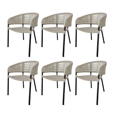Imagem de Kit 6 Cadeiras Sol Corda Náutica Base em Alumínio Preto/areia - GUIMAR