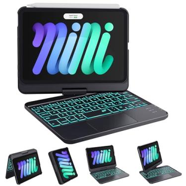 Imagem de GreenLaw Capa com teclado para iPad mini 7 A17 Pro (2024) e Mini 6 (2021) 8,3 polegadas, capa com rotação de 360° para iPad mini 7ª/6ª geração, teclado touchpad com retroiluminação de 7 cores