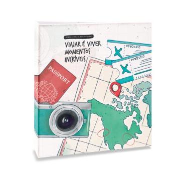 Imagem de Álbum de fotos Ical, encadernação tradicional, para 500 fotos 10x15cm - envelope plástico transparente - linha Viagem - modelo viajar é viver momentos incríveis - 561