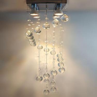 Imagem de Lustre De Cristal Para Sala De Tv, Base De Inox De 20x20cm - LUZ DECOR