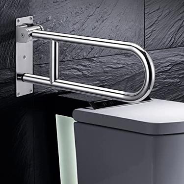 Imagem de Barras de apoio dobráveis de 59,9 cm com aderência de borracha antiderrapante, trilhos de mão de segurança para vaso sanitário para idosos deficientes, corrimãos de auxílio de chuveiro