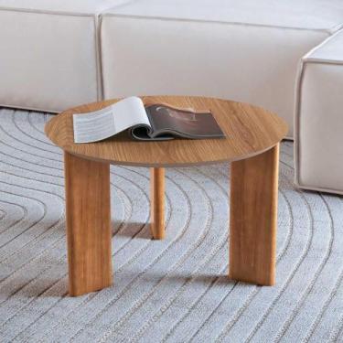 Imagem de Mesa de Centro Redonda para Sala 60cm MDF com Pés em Madeira - Artesan