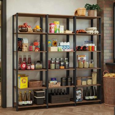 Imagem de Armário Estante Multiuso Organizador Despensa 15 Prateleiras 177cm Rustic/preto Madesa