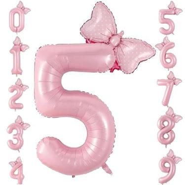 Imagem de 40in Number 5 Balloon with Bow, Pink Large Happy Birthday Balloon for Girls 5th Birthday Party, Perfect for birthday Decorations Party Supplies (Number 5)