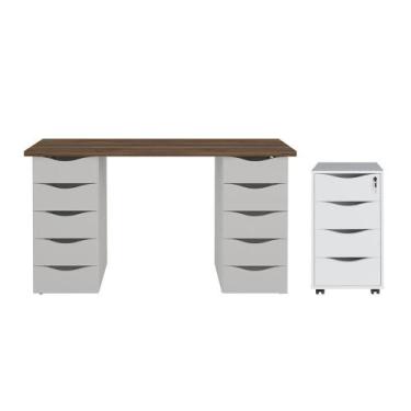 Imagem de Conjunto Escrivaninha e Gaveteiro Erfurt Nogal Branco - CasaH