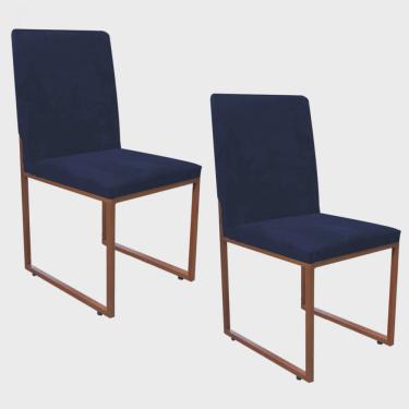Imagem de Kit 02 Cadeiras Para Sala de Jantar Escritório Office Stan Industrial Ferro Bronze Suede Azul Marinho - Ahazzo Móveis